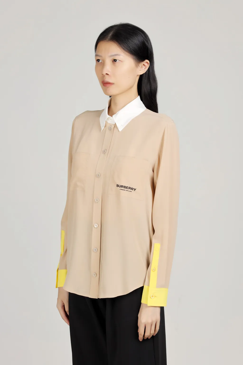 BURBERRY Women Anette Silk Long Sleeves Shirt in Soft Fawn 3