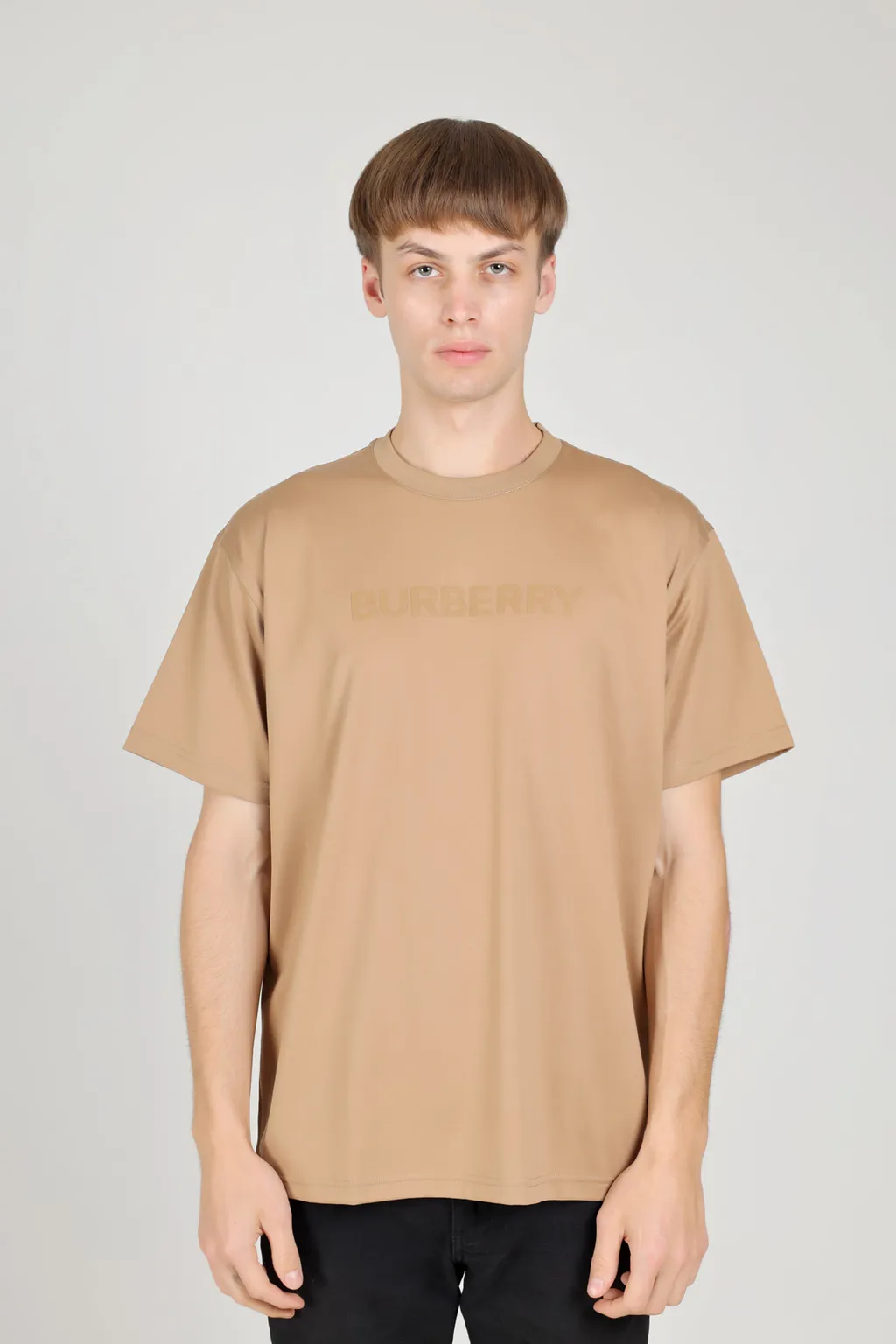 BURBERRY Men Logo Print Cotton Oversized T-Shirt in Camel 1