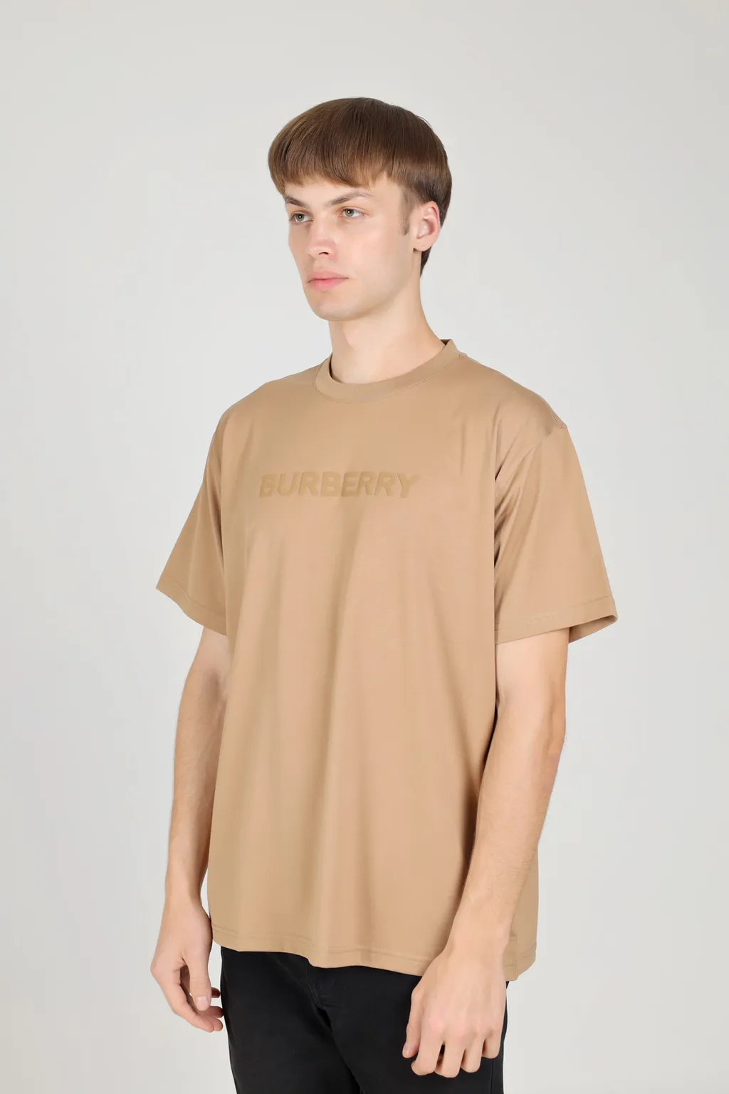 BURBERRY Men Logo Print Cotton Oversized T-Shirt in Camel 3