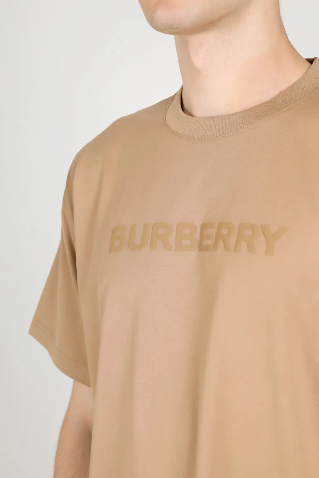 BURBERRY Men Logo Print Cotton Oversized T-Shirt in Camel 4