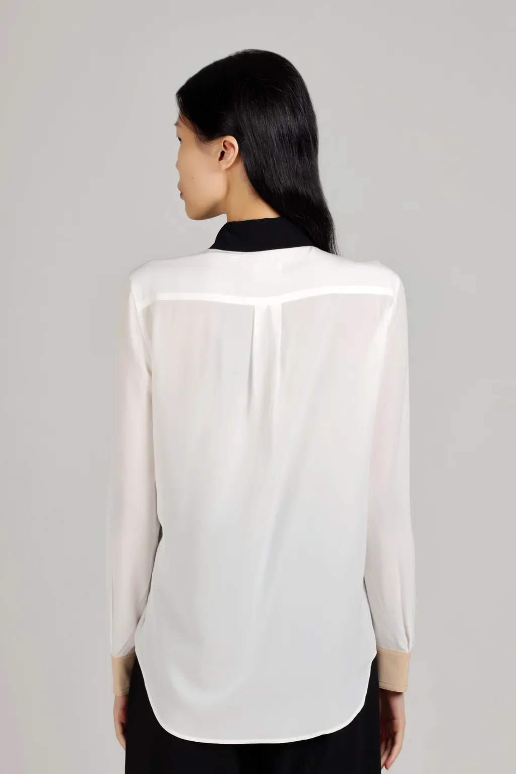 BURBERRY Women Logo Detail Silk Crepe De Chine Long Sleeves Shirt in Natural White 2