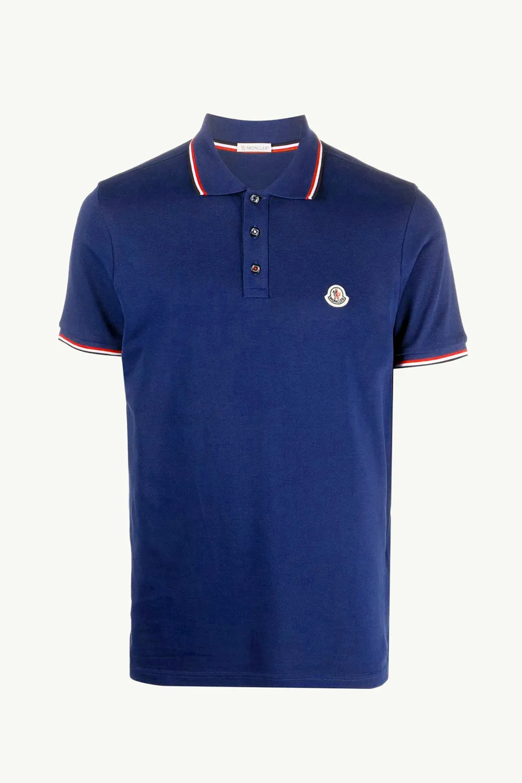 MONCLER Men Logo Stripe Pique Polo Shirt in Indigo Blue 0