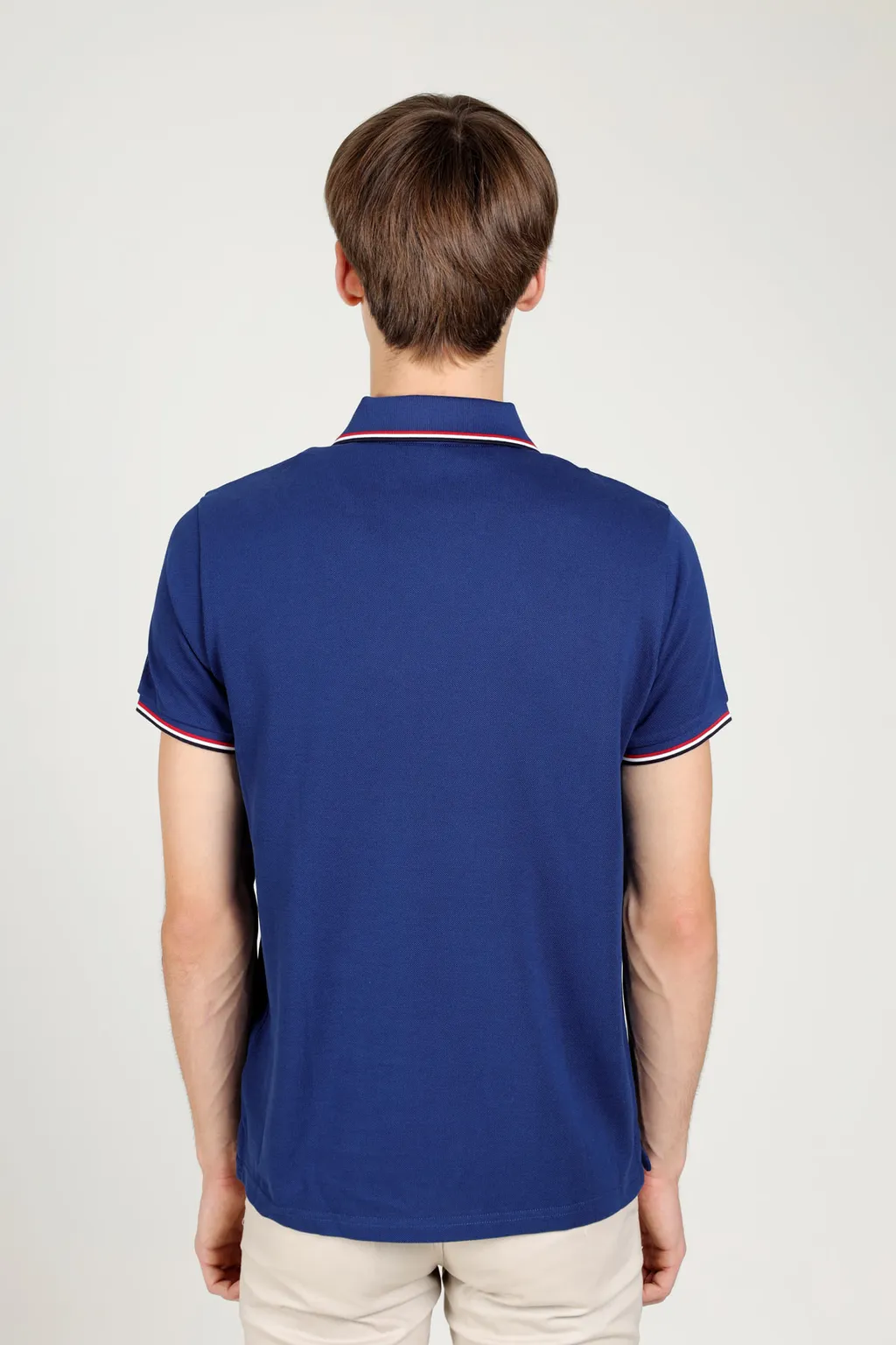MONCLER Men Logo Stripe Pique Polo Shirt in Indigo Blue 2