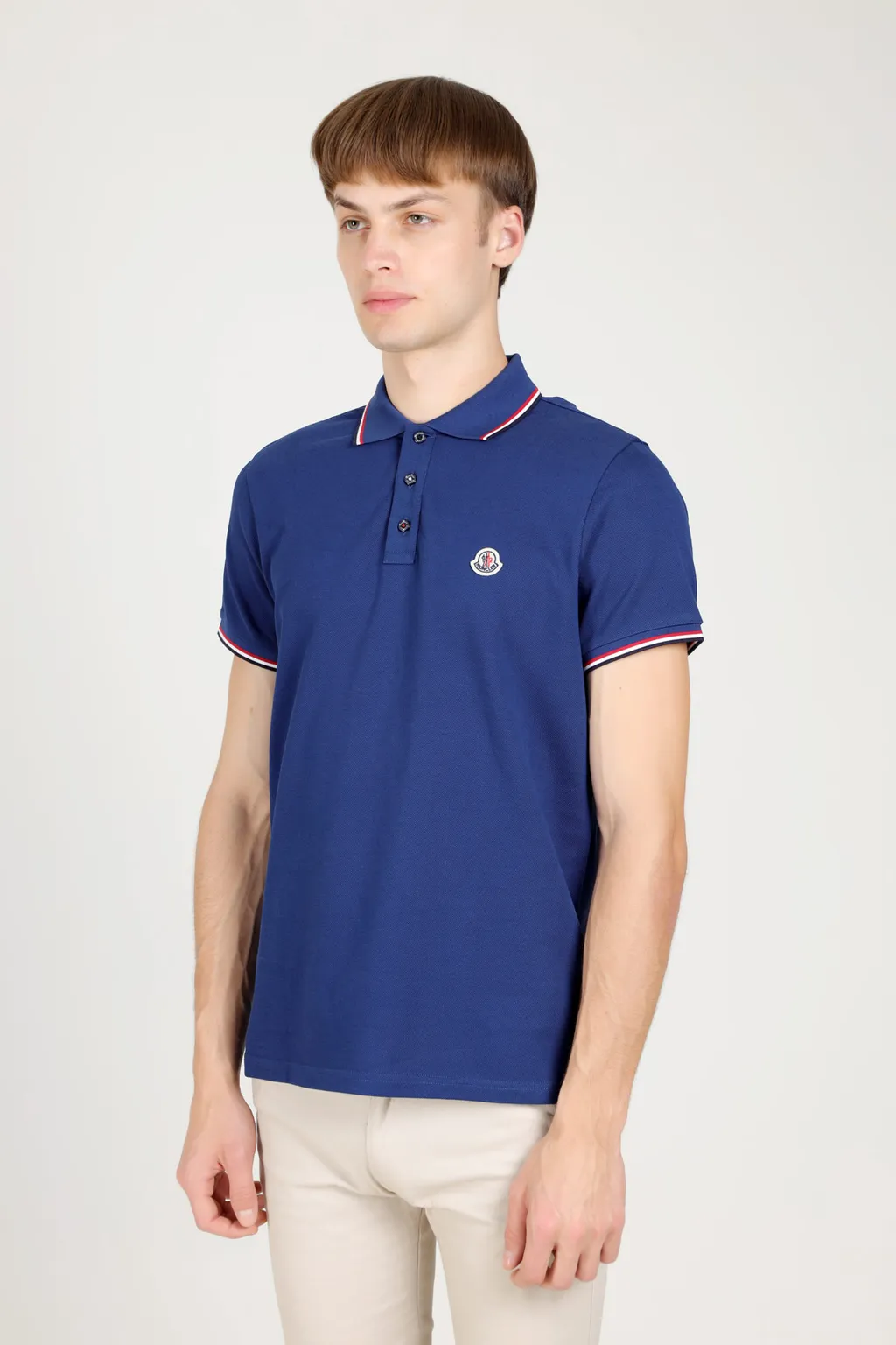 MONCLER Men Logo Stripe Pique Polo Shirt in Indigo Blue 3