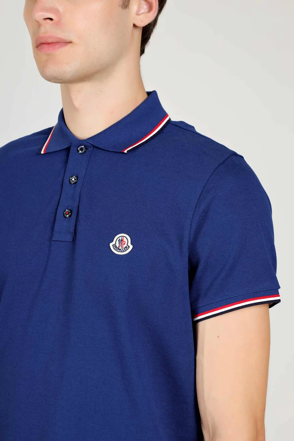 MONCLER Men Logo Stripe Pique Polo Shirt in Indigo Blue 4