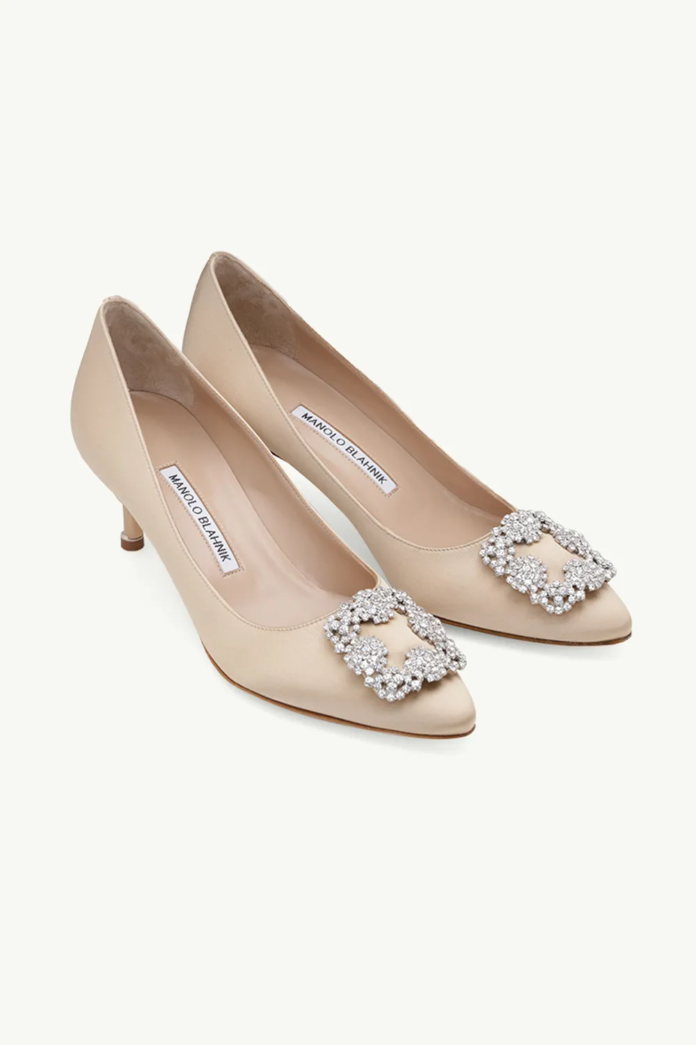 MANOLO BLAHNIK Hangisi 5cm Pumps in Nude Satin with White Crystal 1