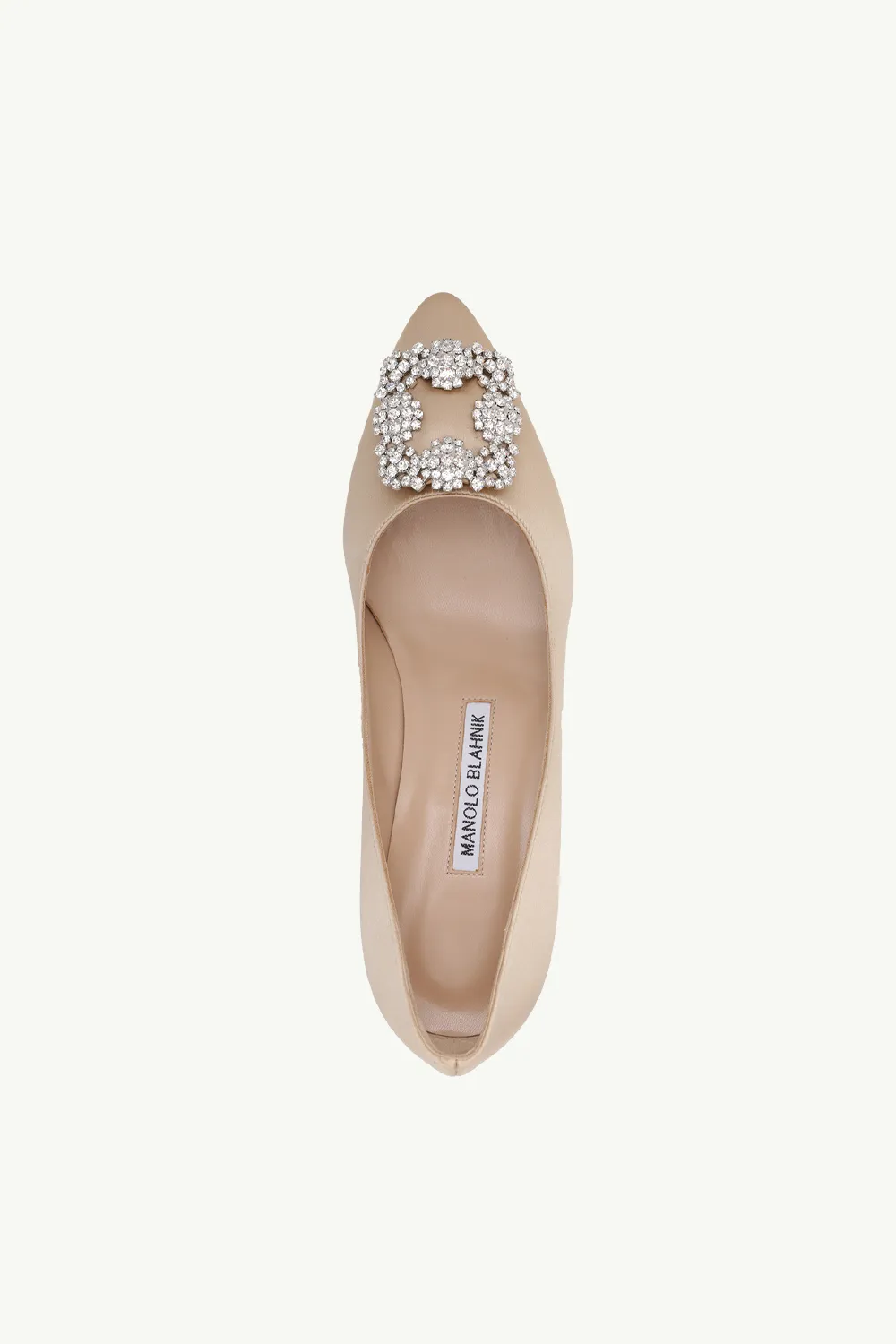 MANOLO BLAHNIK Hangisi 5cm Pumps in Nude Satin with White Crystal 3