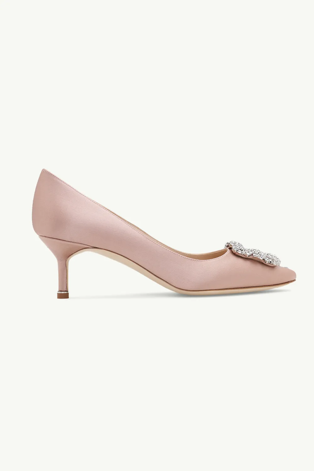 MANOLO BLAHNIK Hangisi 5cm Pumps in Champagne Satin with White Crystal 0