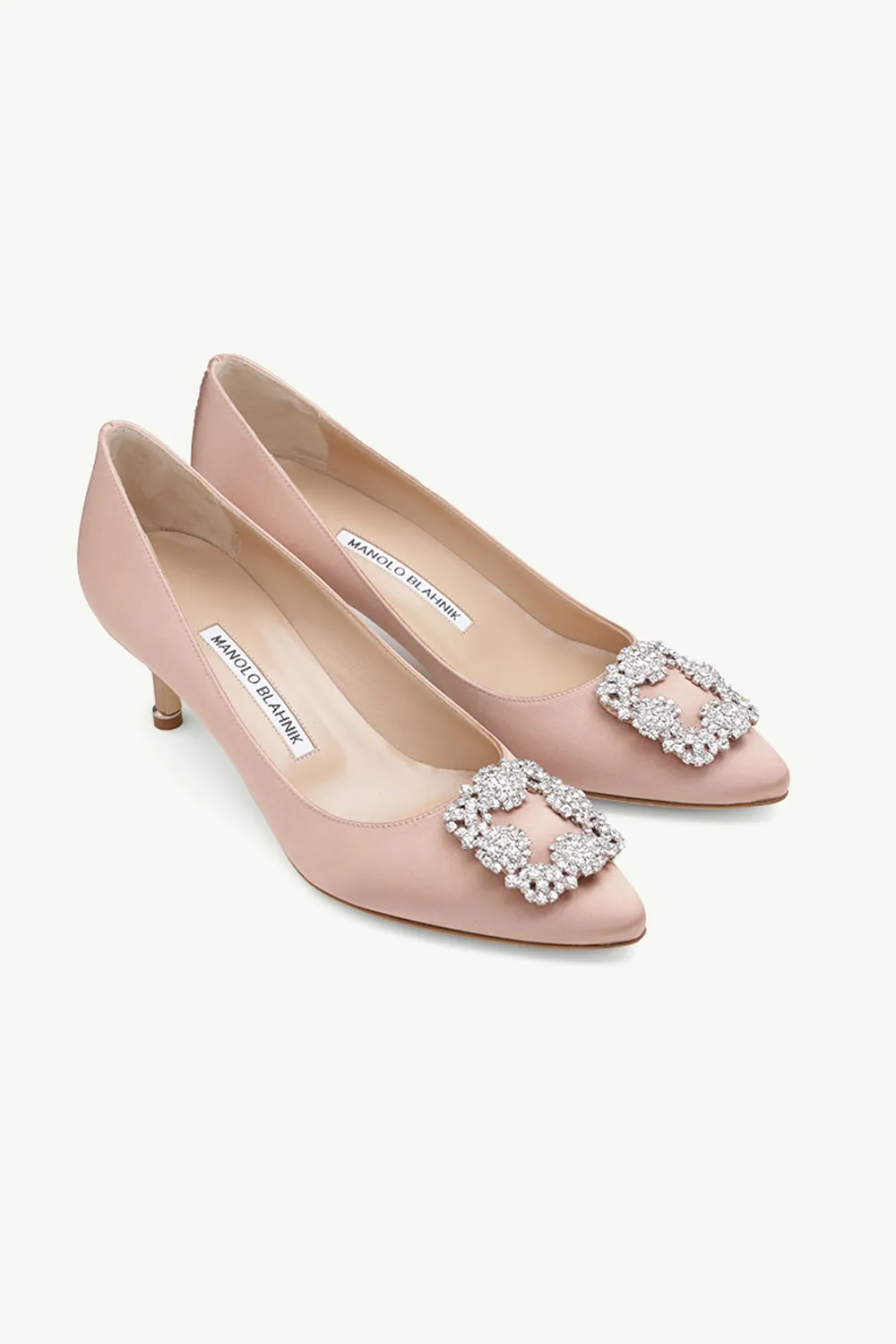 MANOLO BLAHNIK Hangisi 5cm Pumps in Champagne Satin with White Crystal 1