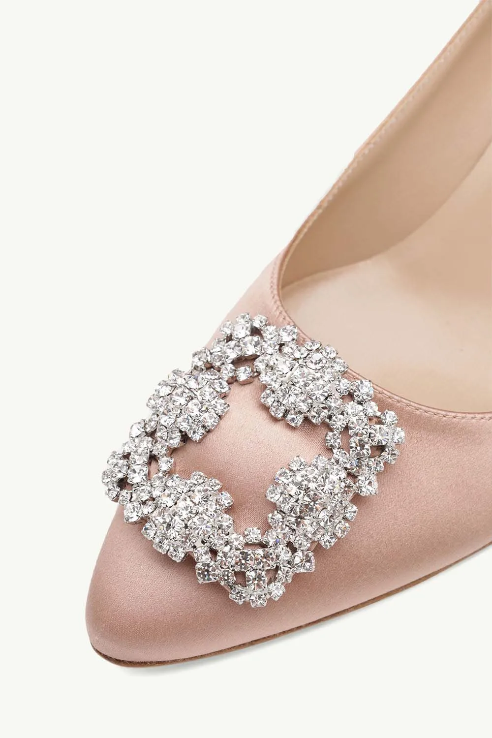MANOLO BLAHNIK Hangisi 5cm Pumps in Champagne Satin with White Crystal 4