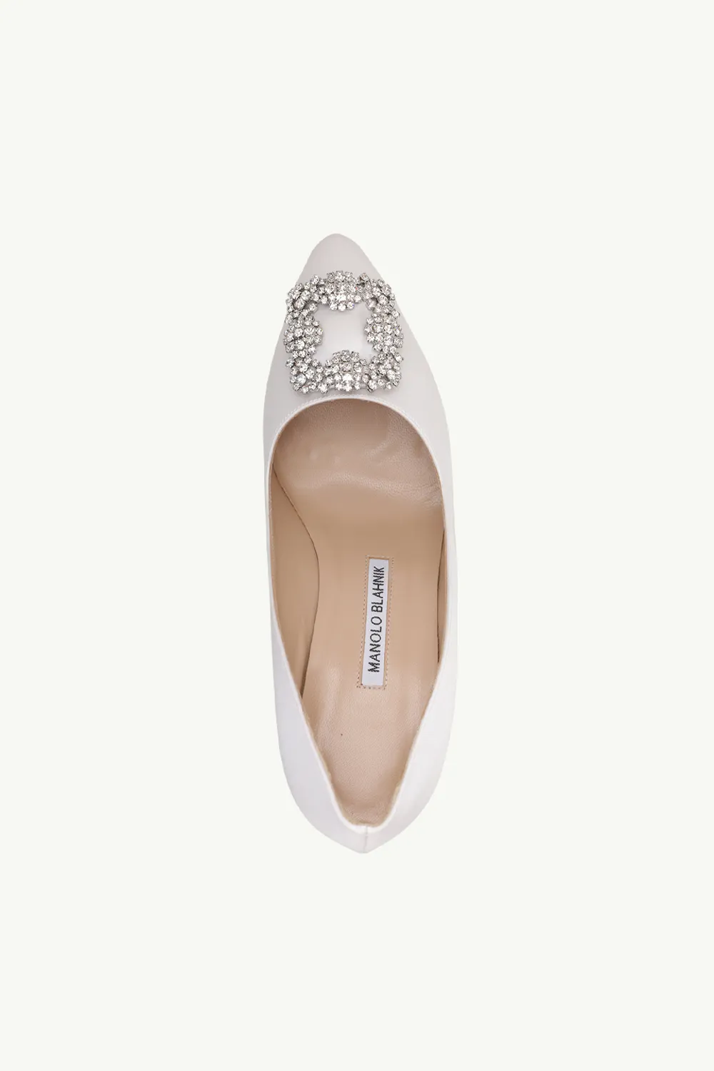 MANOLO BLAHNIK Hangisi 7cm Pumps in Light Cream Satin with White Crystal 3
