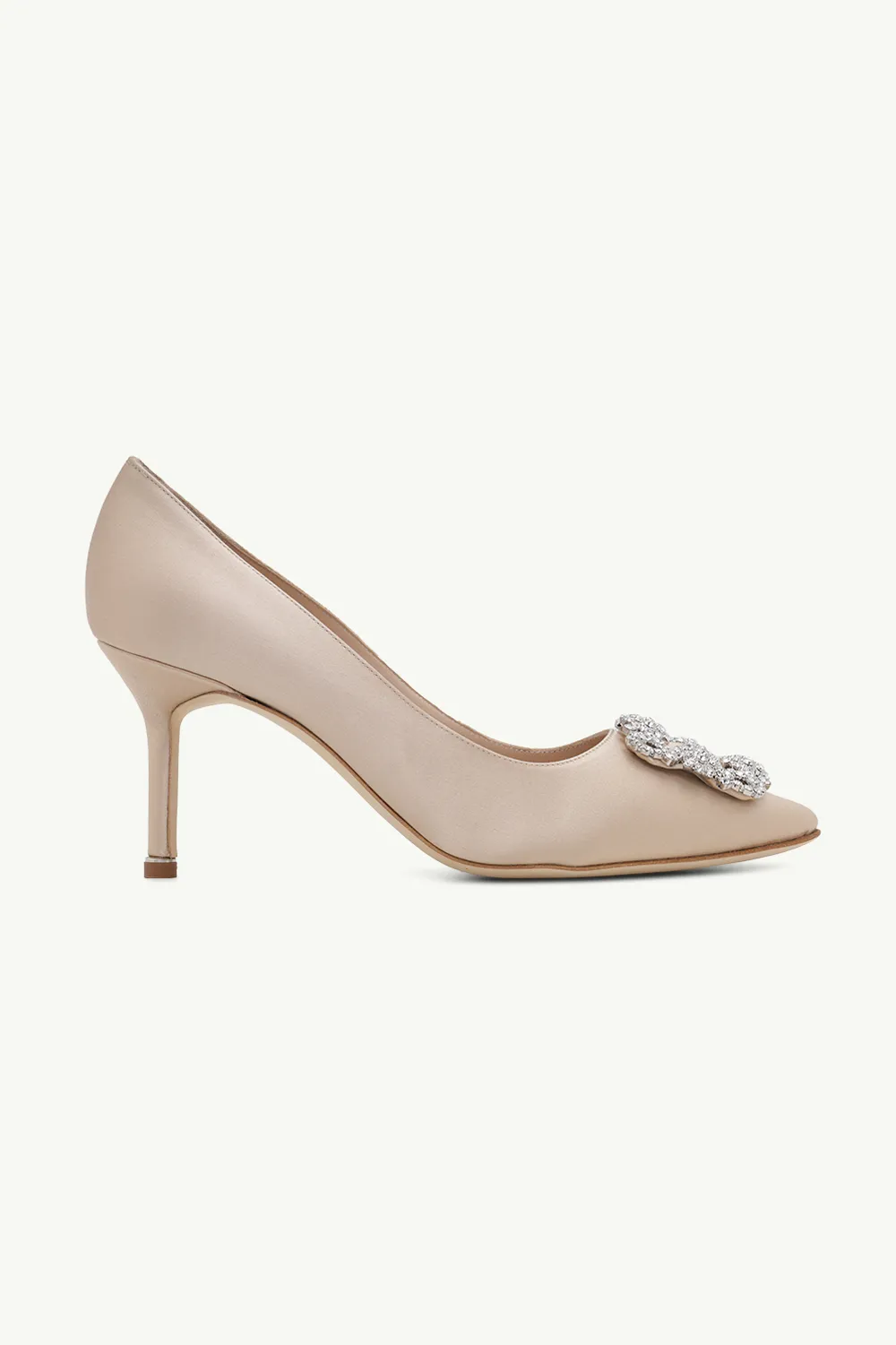 MANOLO BLAHNIK Hangisi 7cm Pumps in Nude Satin with White Crystal 0