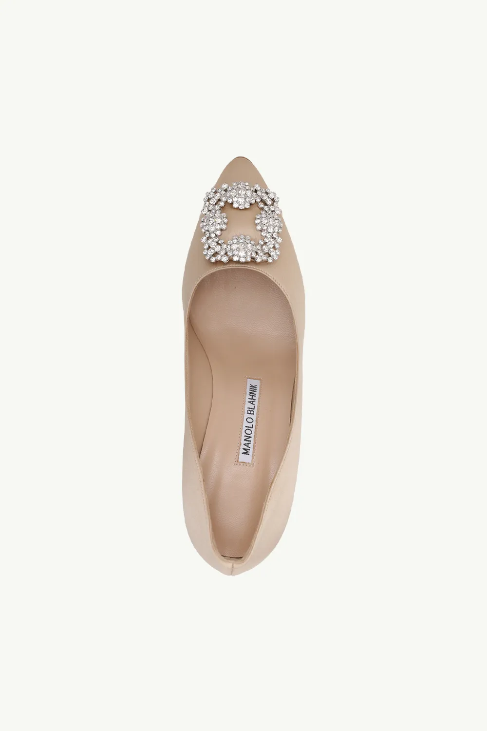 MANOLO BLAHNIK Hangisi 7cm Pumps in Nude Satin with White Crystal 3