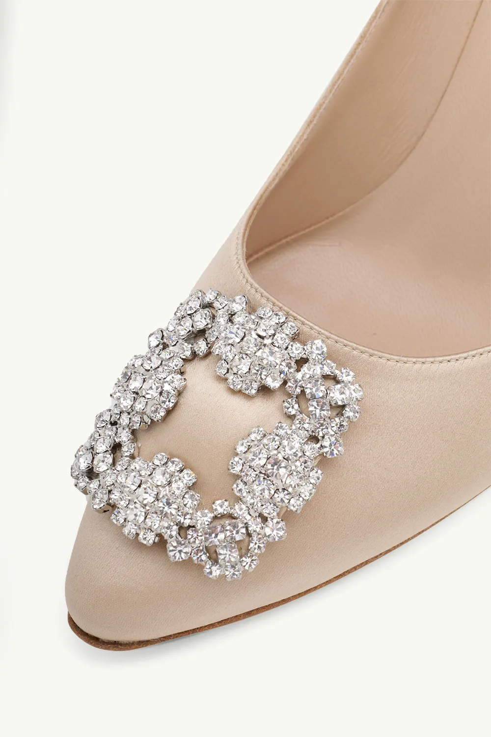 MANOLO BLAHNIK Hangisi 7cm Pumps in Nude Satin with White Crystal 4