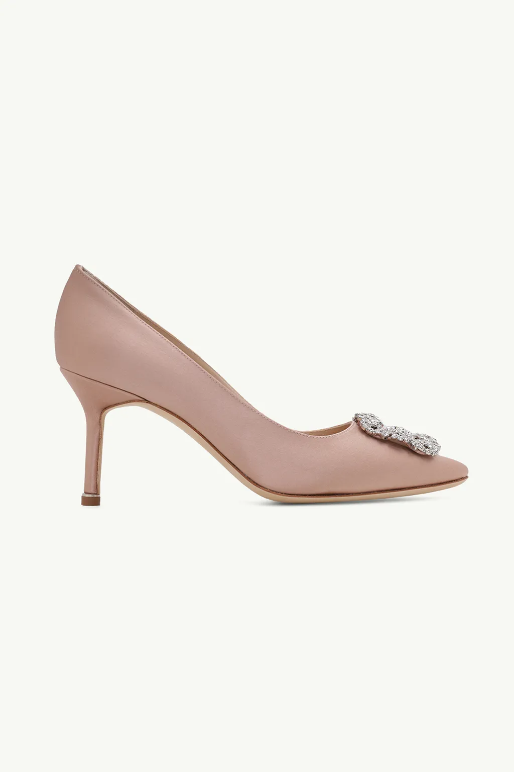 MANOLO BLAHNIK Hangisi 7cm Pumps in Champagne Satin with White Crystal 0