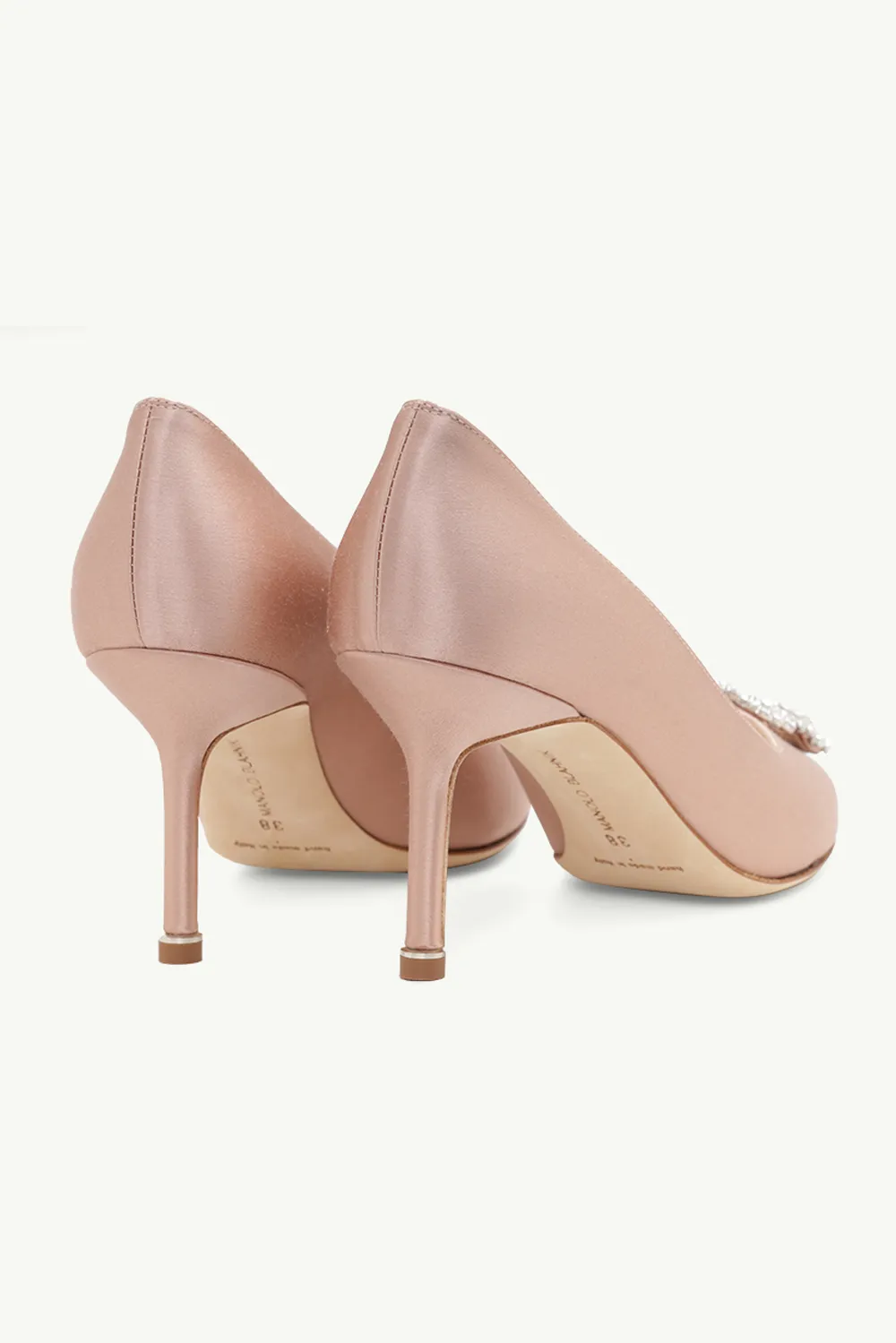 MANOLO BLAHNIK Hangisi 7cm Pumps in Champagne Satin with White Crystal 2
