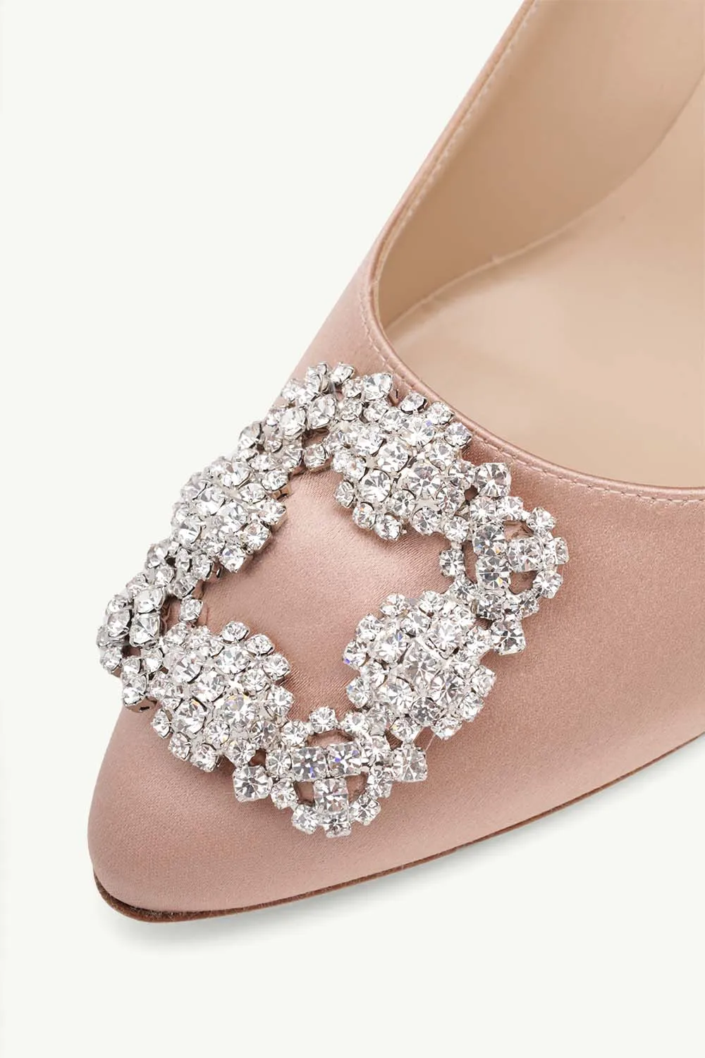 MANOLO BLAHNIK Hangisi 7cm Pumps in Champagne Satin with White Crystal 4