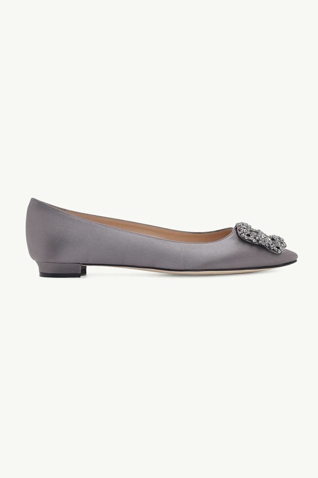 MANOLO BLAHNIK Hangisi Ballerina in Dark Grey Satin with Dark Crystal 0