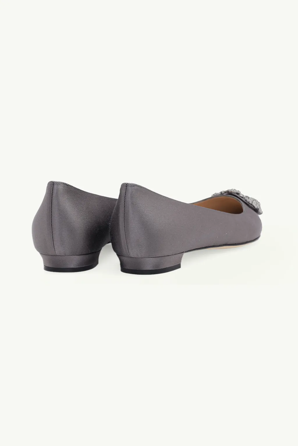 MANOLO BLAHNIK Hangisi Ballerina in Dark Grey Satin with Dark Crystal 2