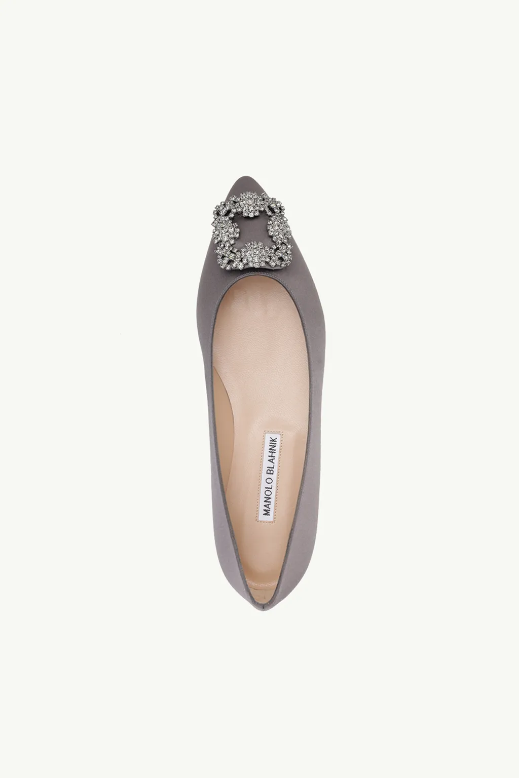 MANOLO BLAHNIK Hangisi Ballerina in Dark Grey Satin with Dark Crystal 3
