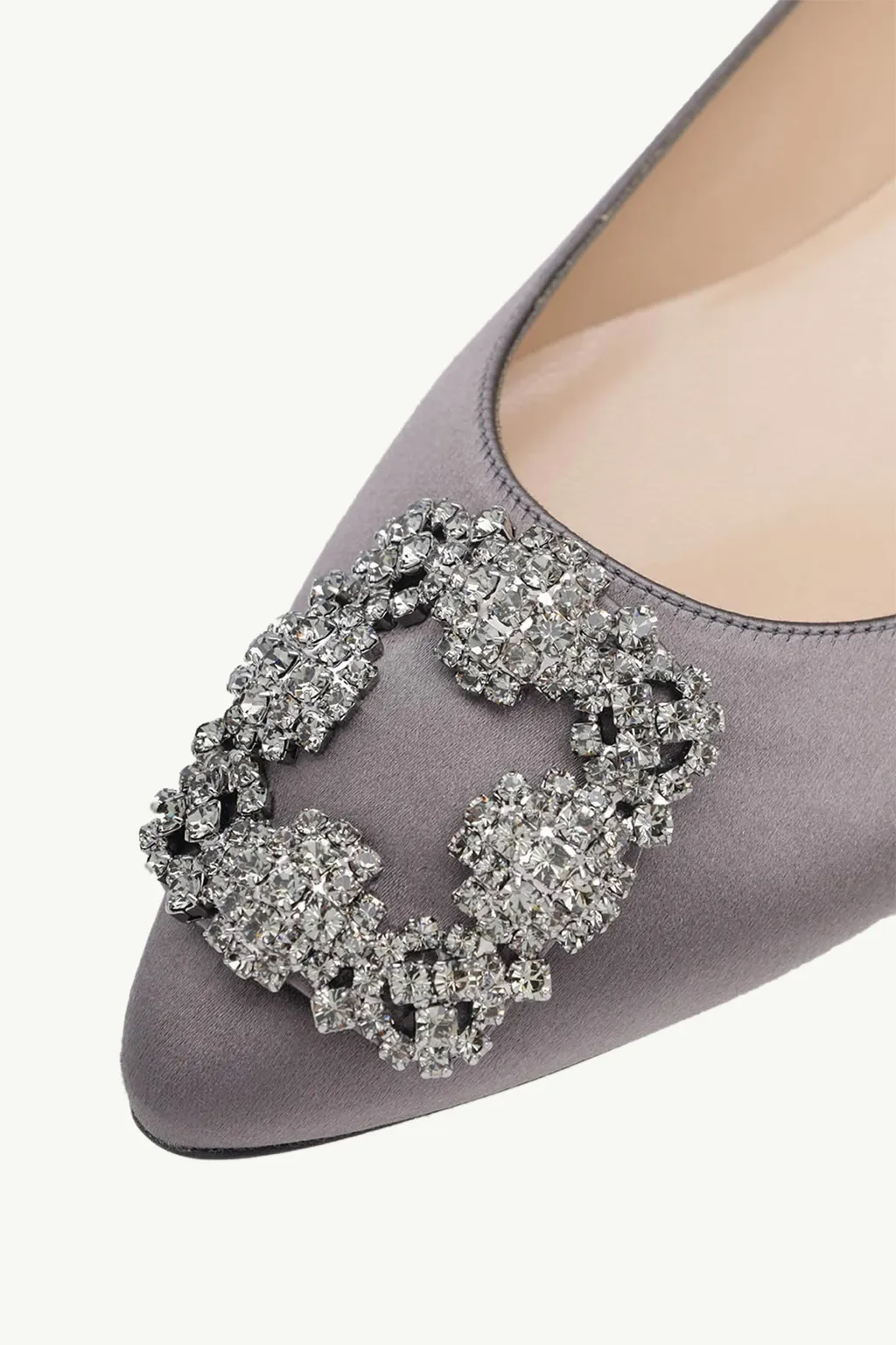 MANOLO BLAHNIK Hangisi Ballerina in Dark Grey Satin with Dark Crystal 4