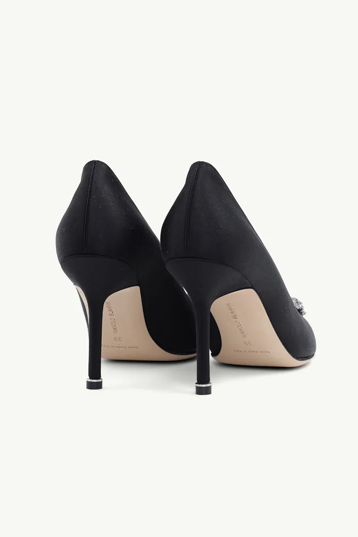 MANOLO BLAHNIK Hangisi 9cm Pumps in Black Satin with Dark Crystal 2