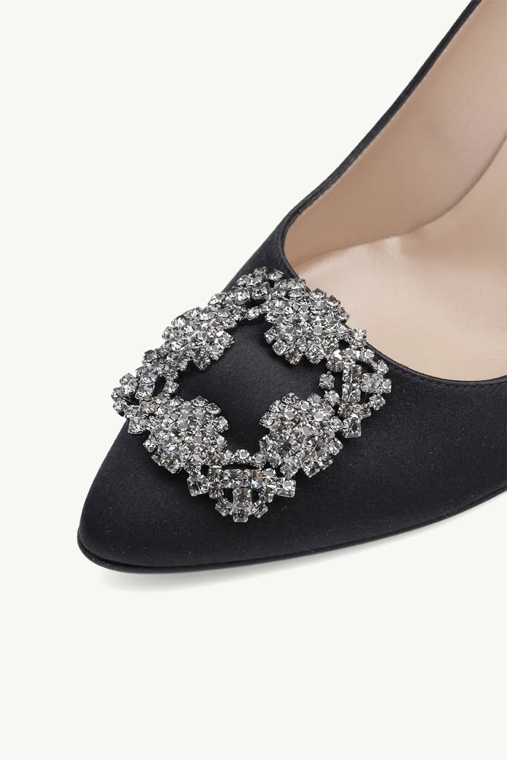 MANOLO BLAHNIK Hangisi 9cm Pumps in Black Satin with Dark Crystal 4
