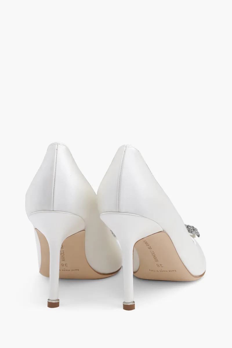 MANOLO BLAHNIK Hangisi 9cm Pumps in Cream Satin with Dark Crystal 2