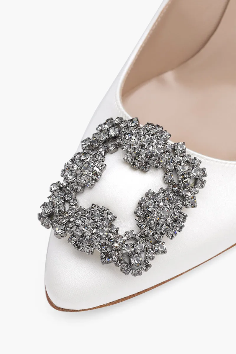 MANOLO BLAHNIK Hangisi 9cm Pumps in Cream Satin with Dark Crystal 4