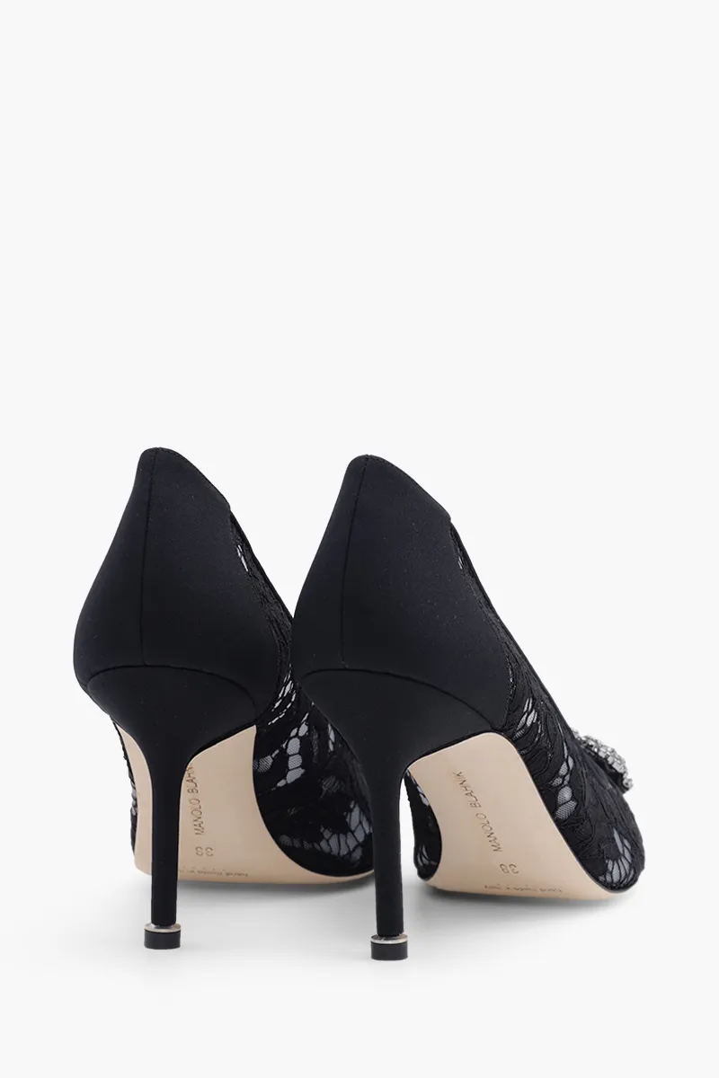 MANOLO BLAHNIK Hangisi Lace Pumps 9cm in Black with Dark Crystal 2