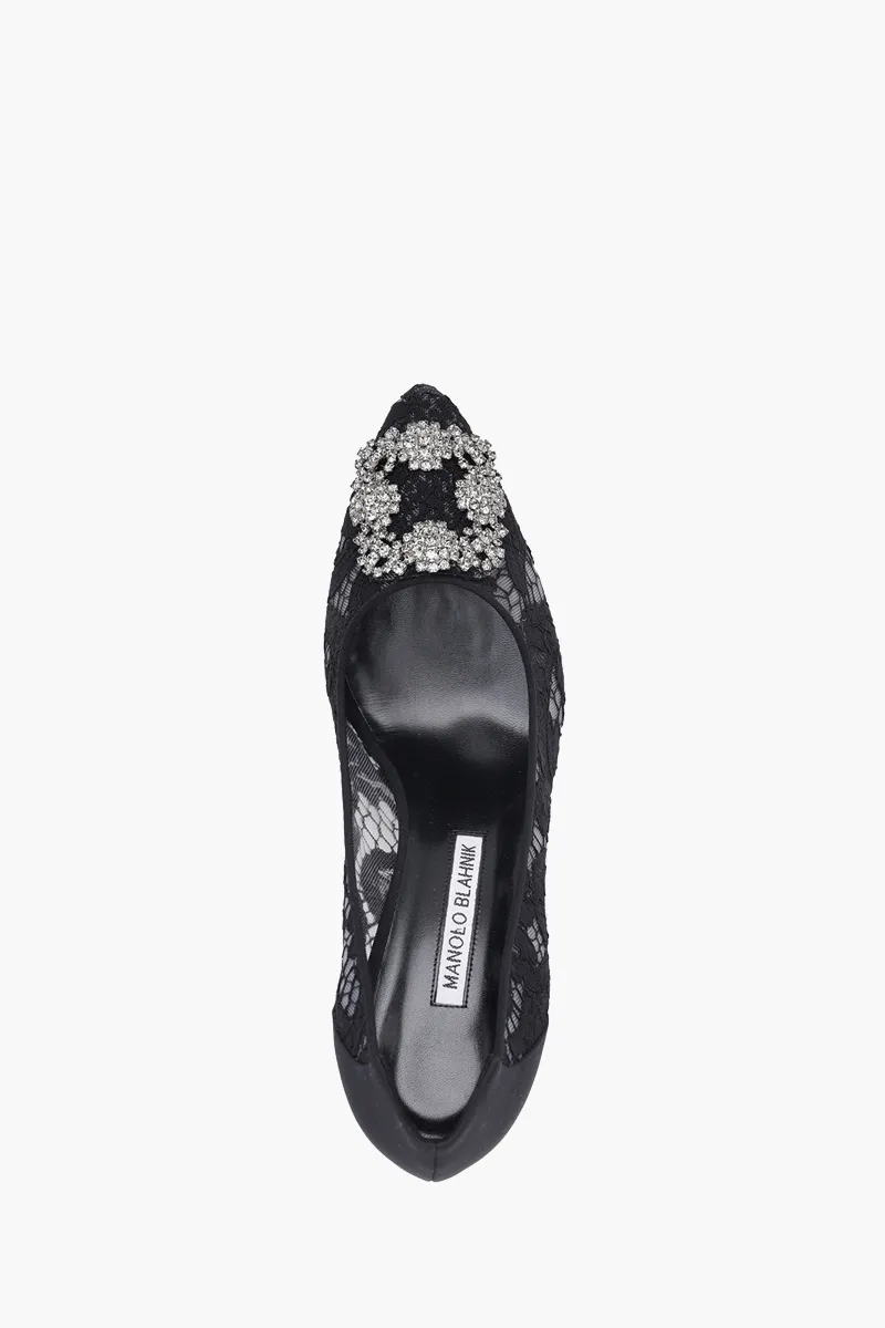 MANOLO BLAHNIK Hangisi Lace Pumps 9cm in Black with Dark Crystal 3