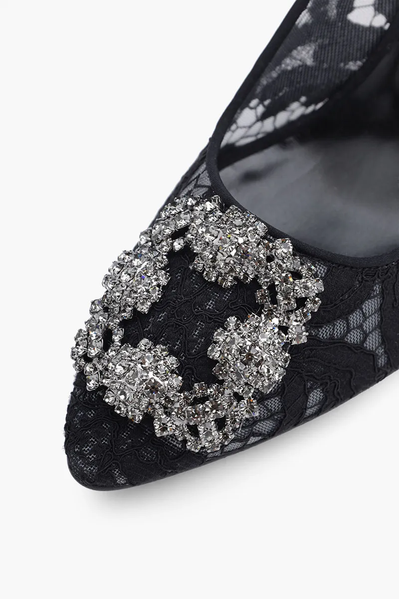 MANOLO BLAHNIK Hangisi Lace Pumps 9cm in Black with Dark Crystal 4