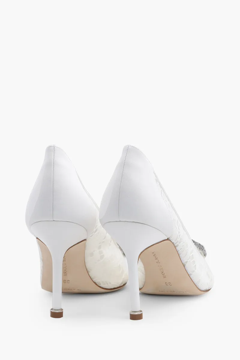 MANOLO BLAHNIK Hangisi Lace Pumps 9cm in Cream with Dark Crystal 2