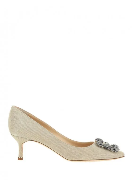 MANOLO BLAHNIK Hangisi 5cm Pumps in Beige Glittered with Dark Crystal 0