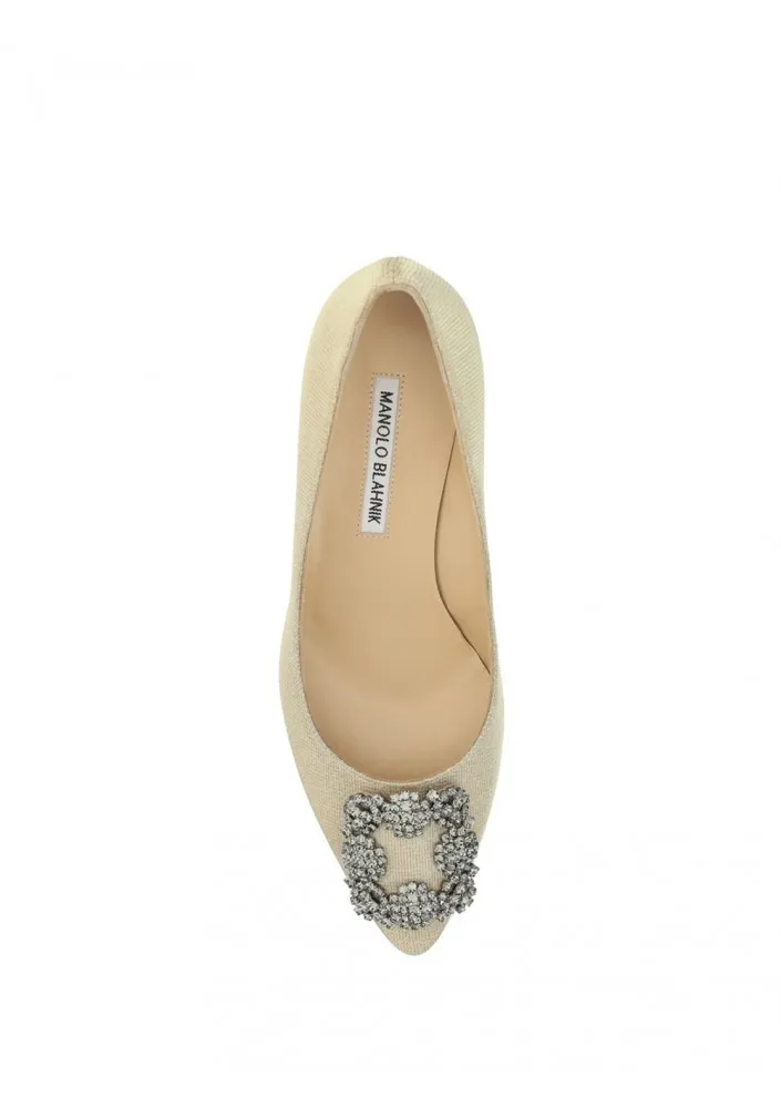 MANOLO BLAHNIK Hangisi 5cm Pumps in Beige Glittered with Dark Crystal 3