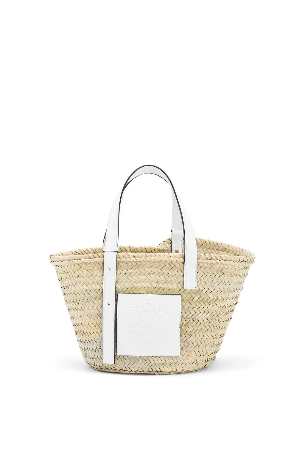 LOEWE Basket Top Handle Bag in Natural/White Palm Leaf x Calfskin 0