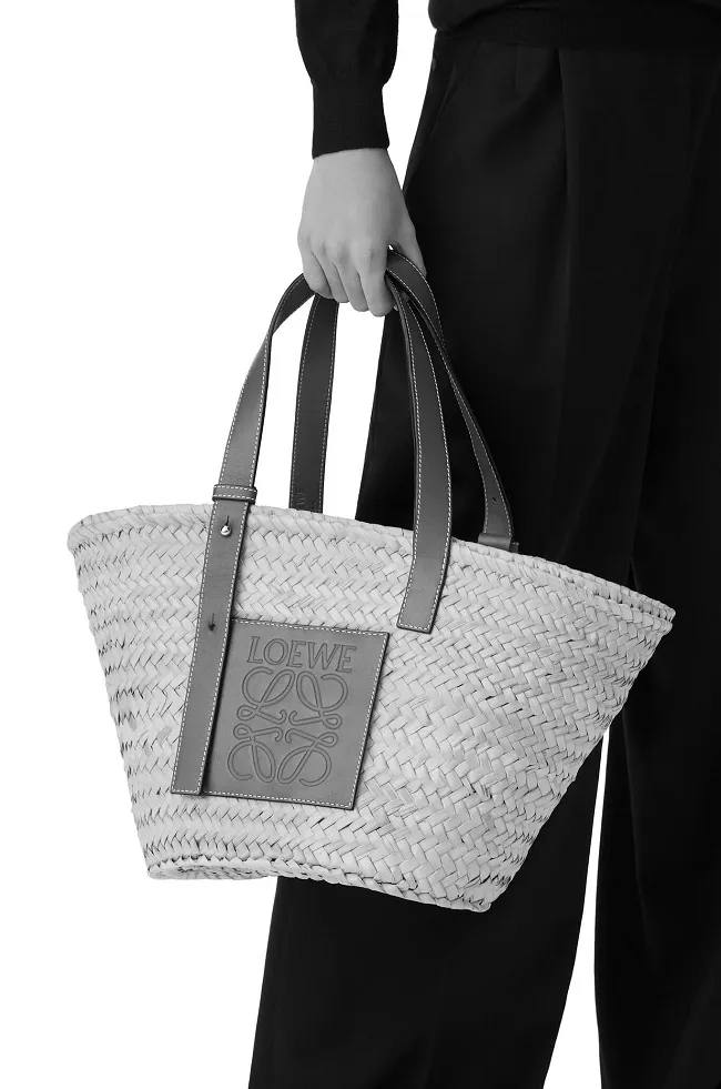 LOEWE Basket Top Handle Bag in Natural/White Palm Leaf x Calfskin 4