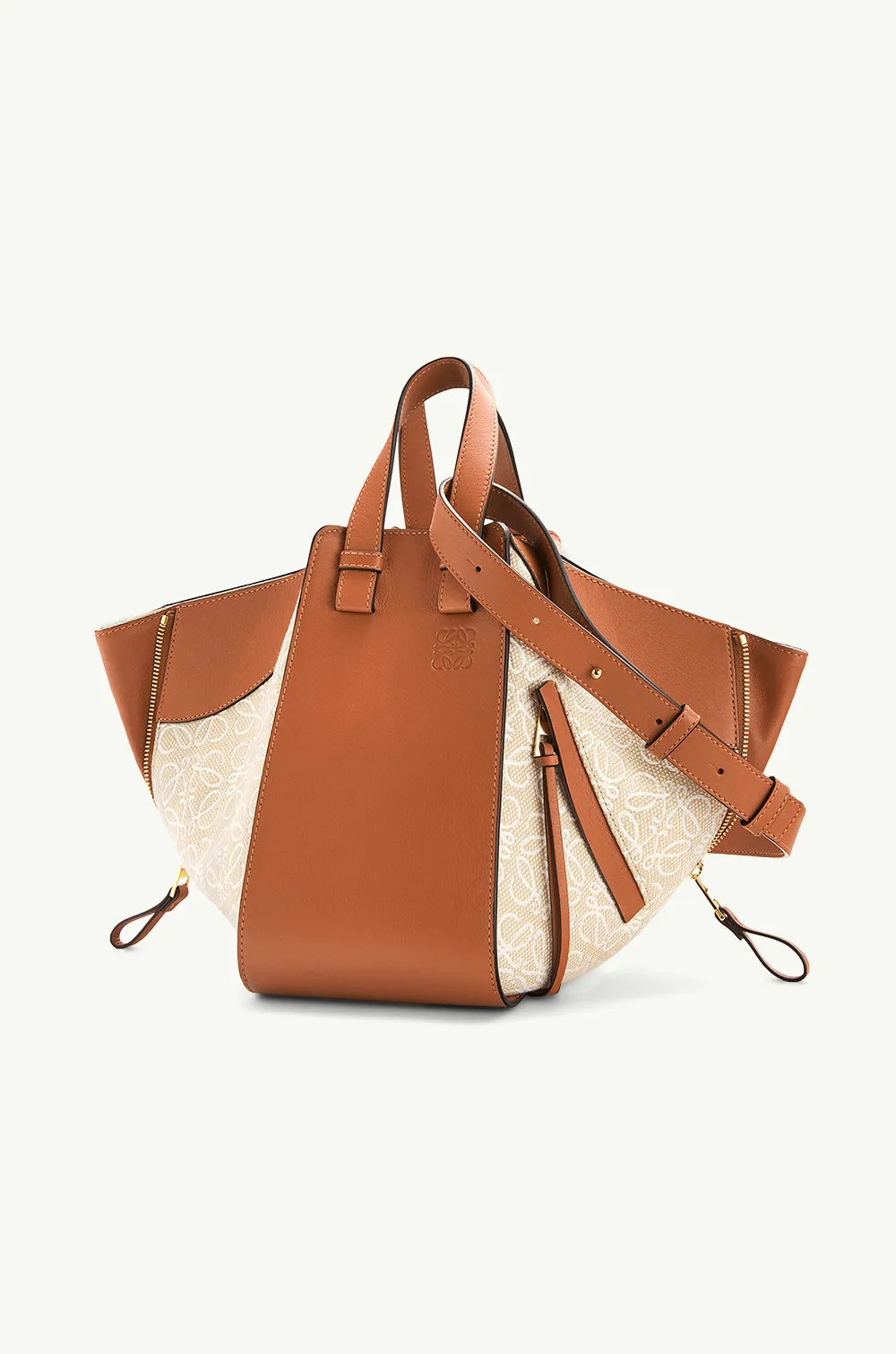 LOEWE Small Hammock in Ecru/Tan Anagram Jacquard and Calfskin 2