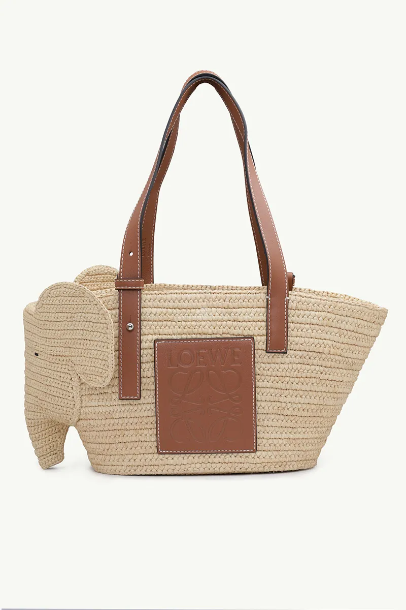 LOEWE Small Elephant Basket Top Handle Bag in Natural/Tan 0