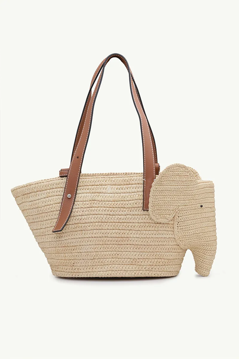 LOEWE Small Elephant Basket Top Handle Bag in Natural/Tan 1