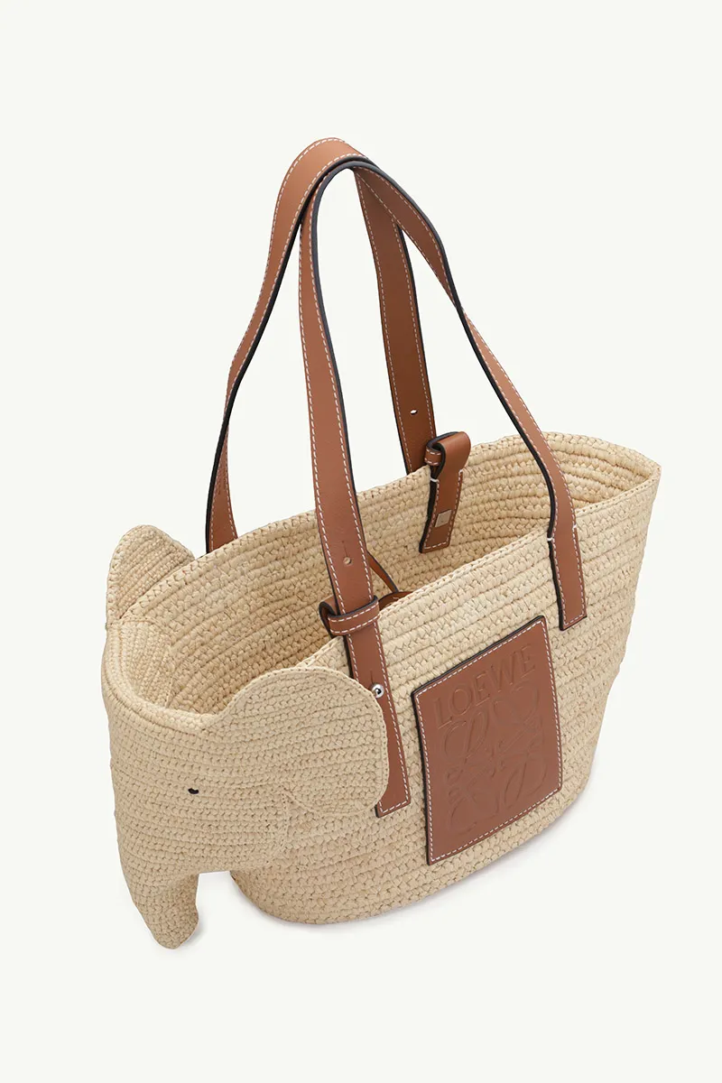 LOEWE Small Elephant Basket Top Handle Bag in Natural/Tan 2