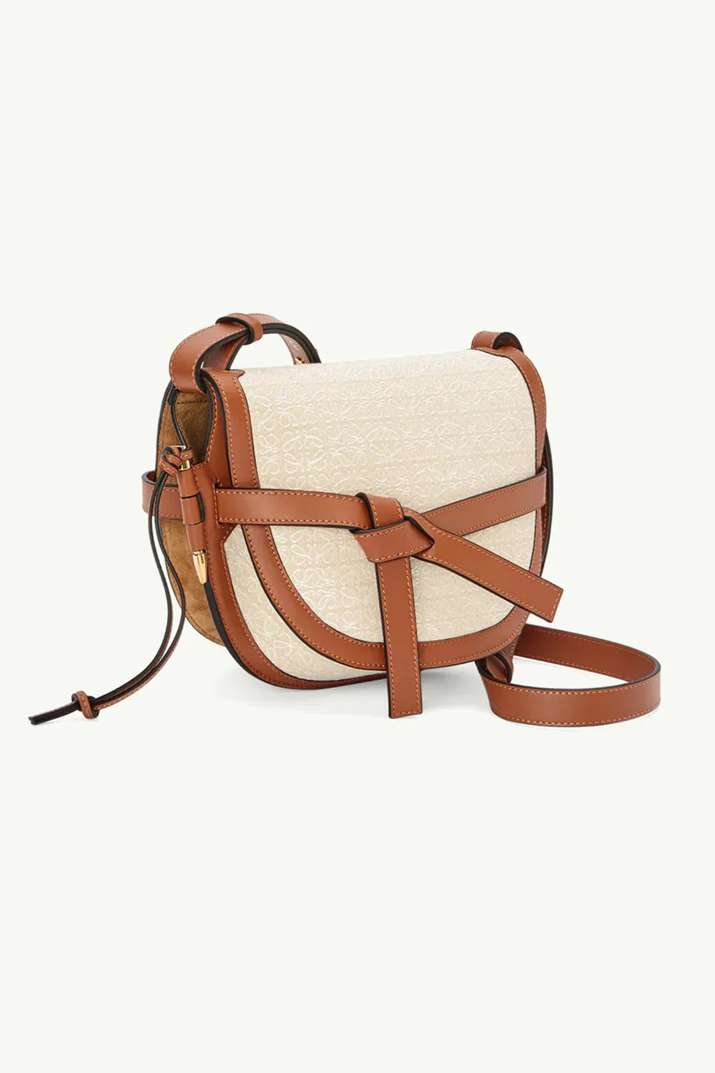 LOEWE Small Gate Anagram Shoulder Bag in Ecru/Tan Jacquard x Calfskin 2