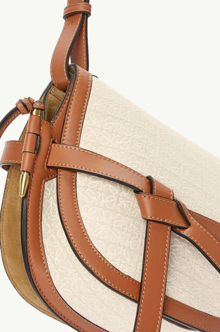 LOEWE Small Gate Anagram Shoulder Bag in Ecru/Tan Jacquard x Calfskin 3