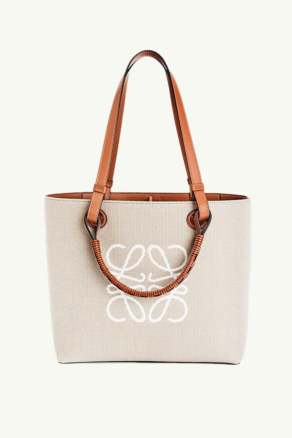 LOEWE Small Anagram Tote Bag in Ecru/Tan Jacquard and Calfskin 0