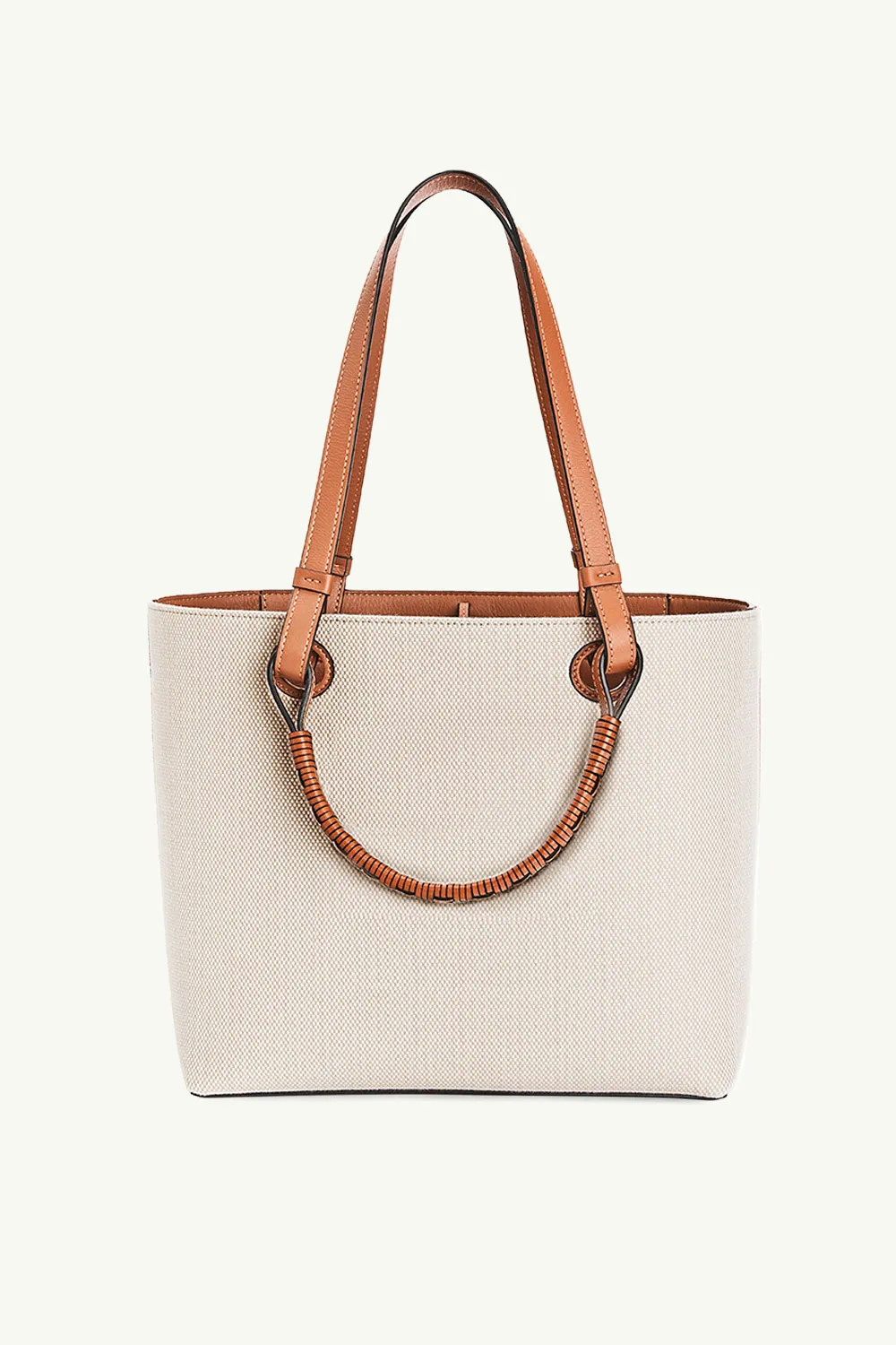 LOEWE Small Anagram Tote Bag in Ecru/Tan Jacquard and Calfskin 1