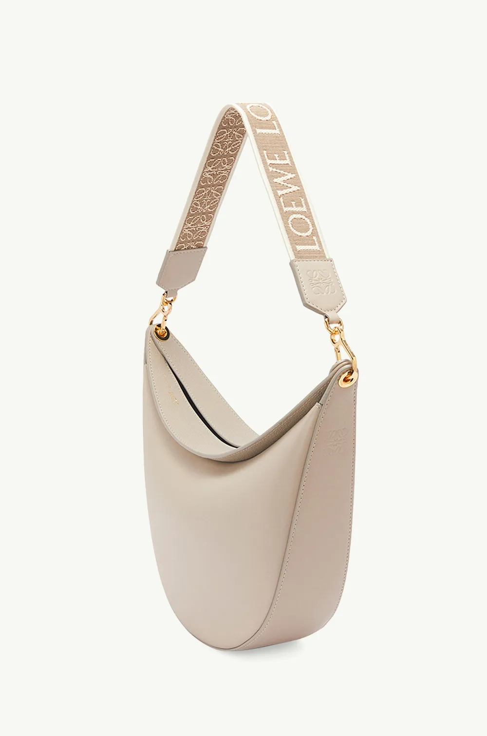 LOEWE Luna Hobo Bag in Light Oat Satin Calf with Jacquard Strap 2