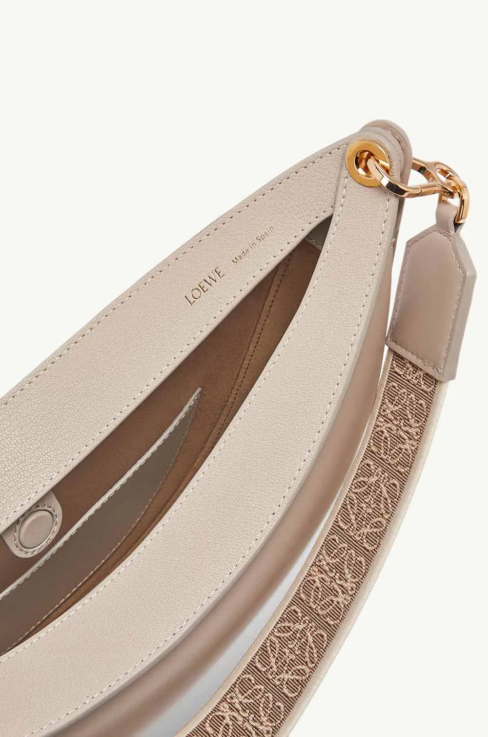 LOEWE Luna Hobo Bag in Light Oat Satin Calf with Jacquard Strap 4