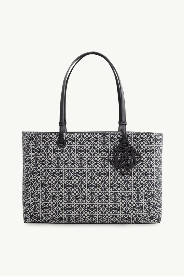 LOEWE Anagram Pattern East West Tote Bag in Navy/Black Jacquard x Calfskin 0