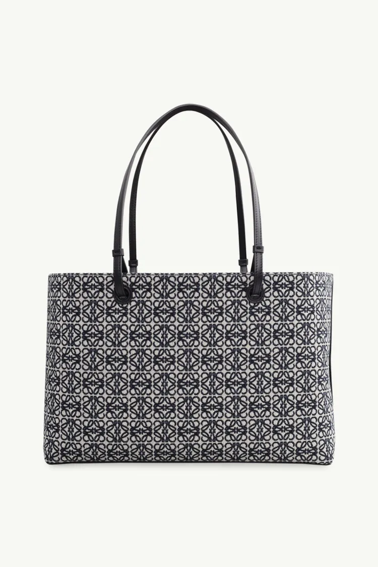 LOEWE Anagram Pattern East West Tote Bag in Navy/Black Jacquard x Calfskin 1