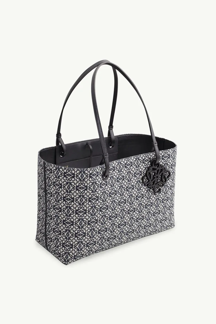 LOEWE Anagram Pattern East West Tote Bag in Navy/Black Jacquard x Calfskin 2